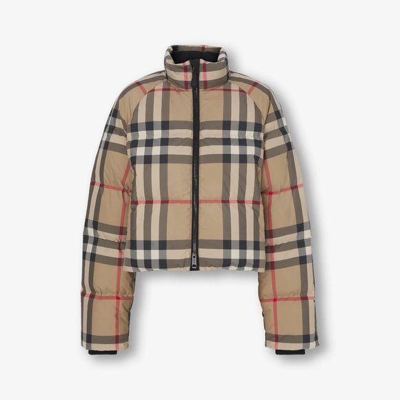 Burberry Jackets & Blazers - nwt BURBERRY Check Cropped Puffer Jacket ARchive Beige Sz MEDIUM